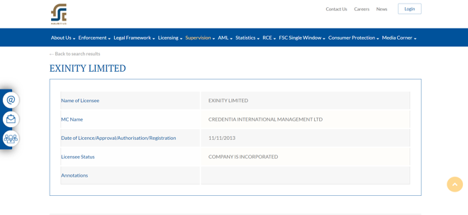 Exinity Limited on the FSC Register